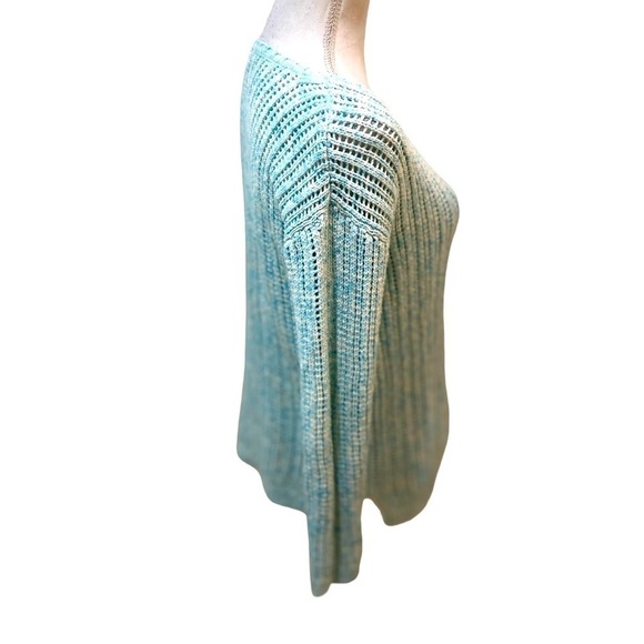 Talbots open weave aqua marled scoop neck cotton sweater side slits medium p - Picture 6 of 10